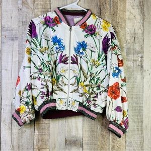 Elevenses Small Lined Floral Zip Front Jacket w/Pockets & Hem & Cuff Elasticized